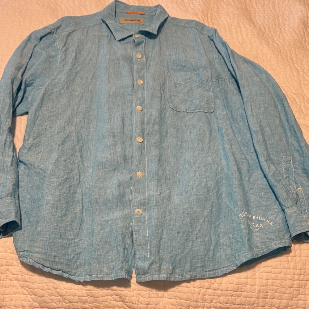 Tommy Bahama Light Blue Linen Casual Shirt